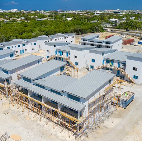 Aerial view of the Downtown Reach residential development under construction